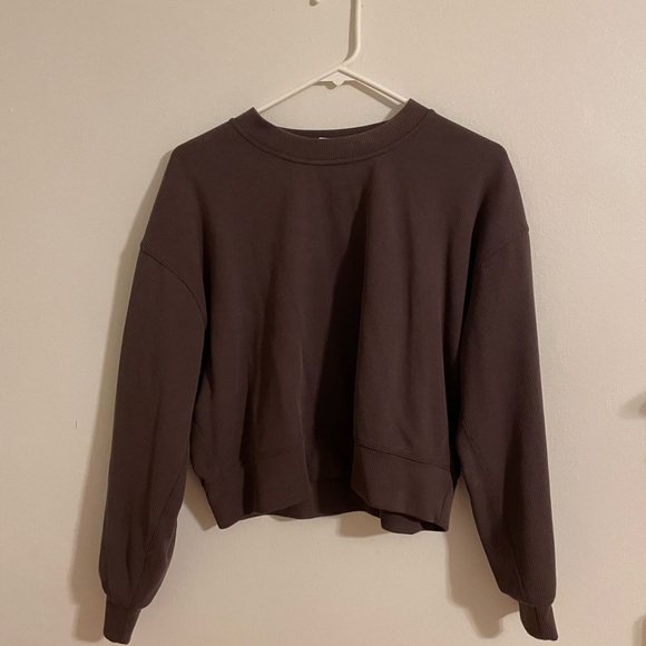 Lululemon softsreme ribbed perfectly oversized cropped crew in espresso - Picture 1 of 5